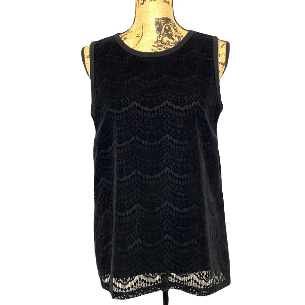 Black Layered Sleeves Wave Pattern Keyhole Back Blouse S